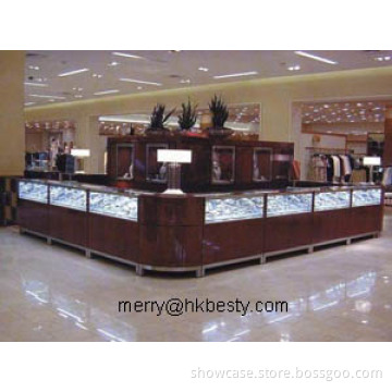 Elegant  jewelry kiosk display counters or showcase with LED lights in stores and malls